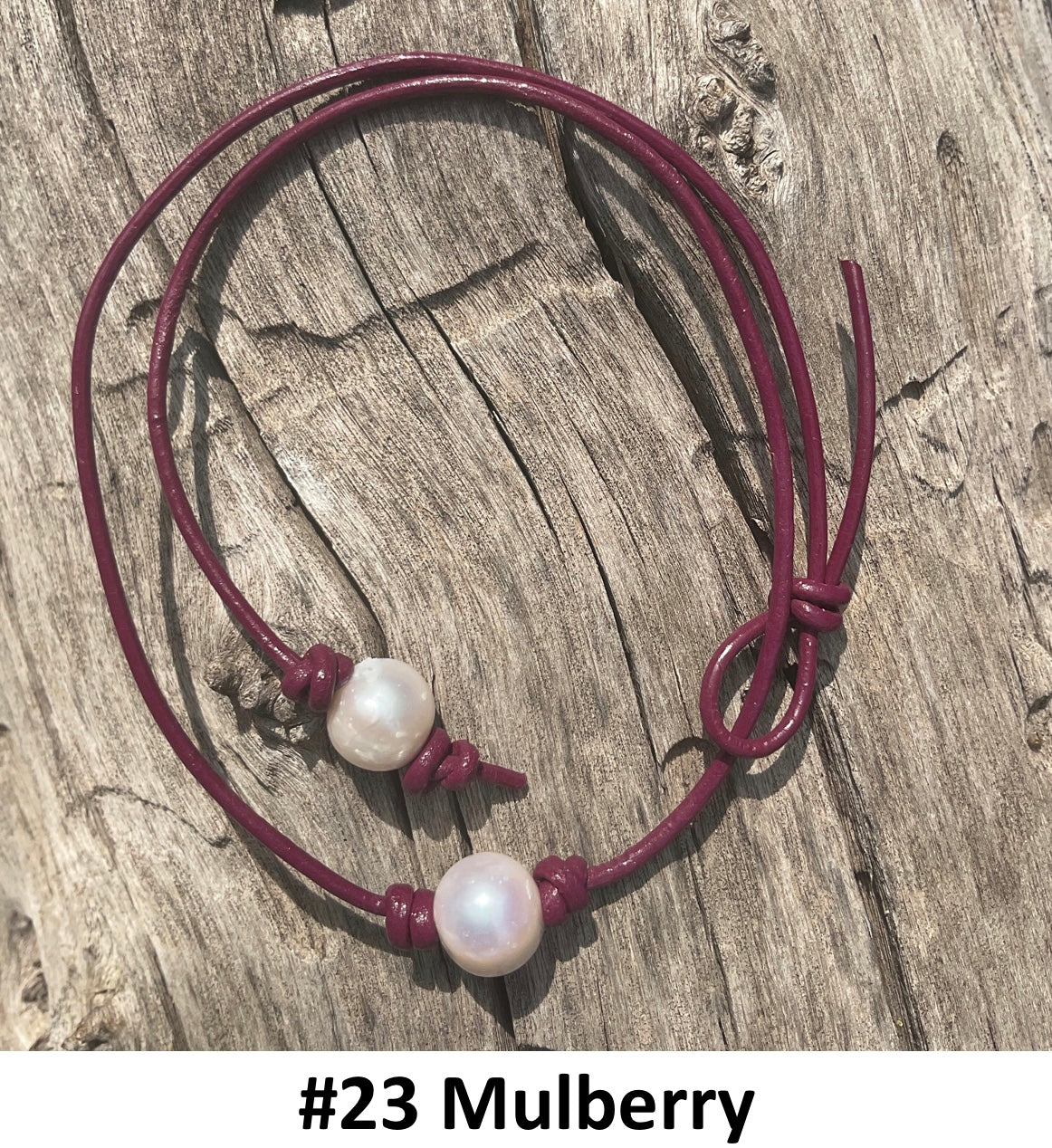 Single White Pearl Necklace, #23 Mulberry Leather Cord