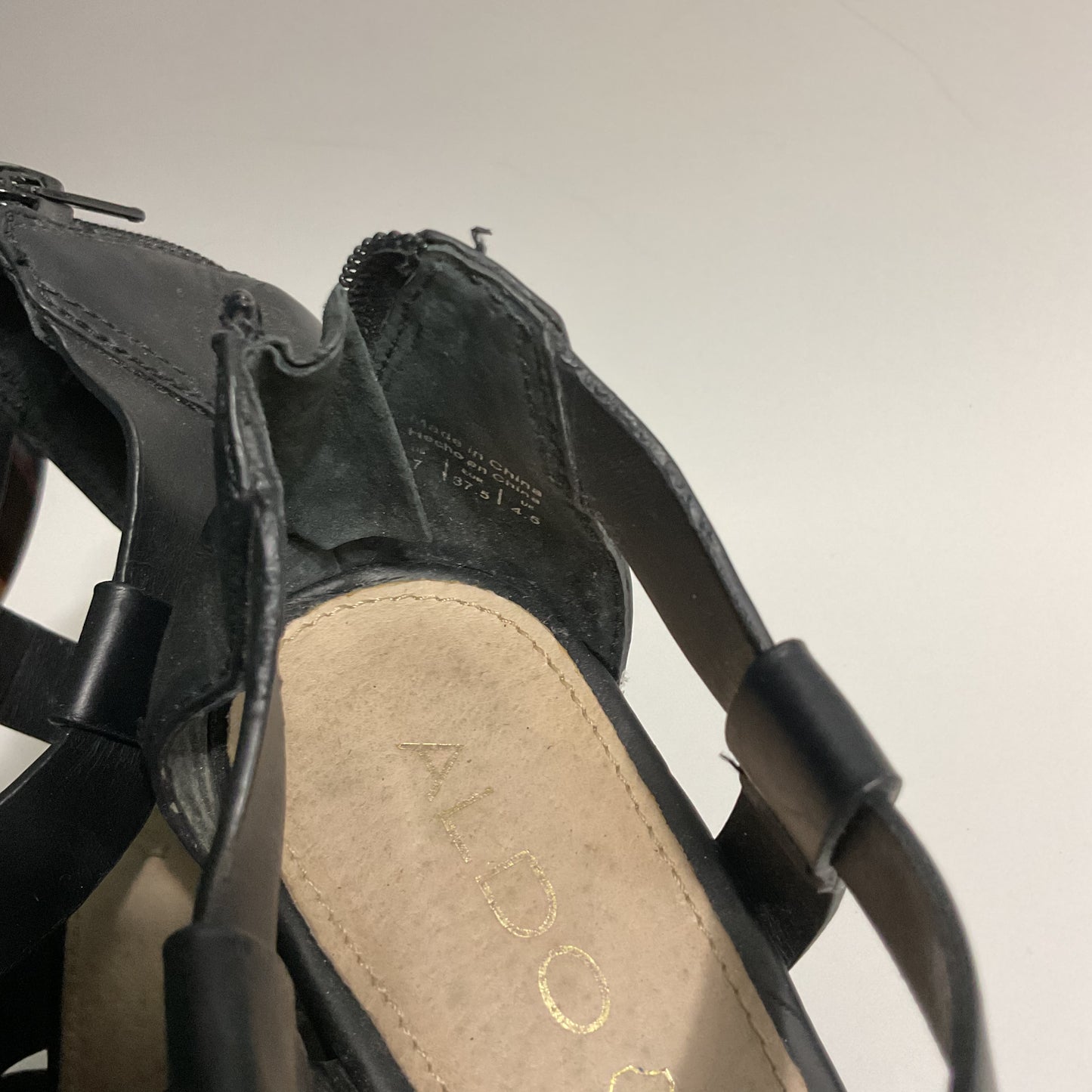 Aldo Very High Platform Black Leather Women’s Sandals Size 7.