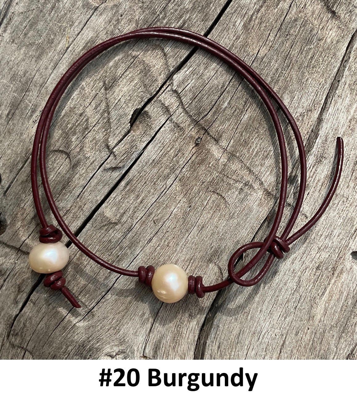 Single Pink Pearl Necklace, #20 Burgundy Leather Cord