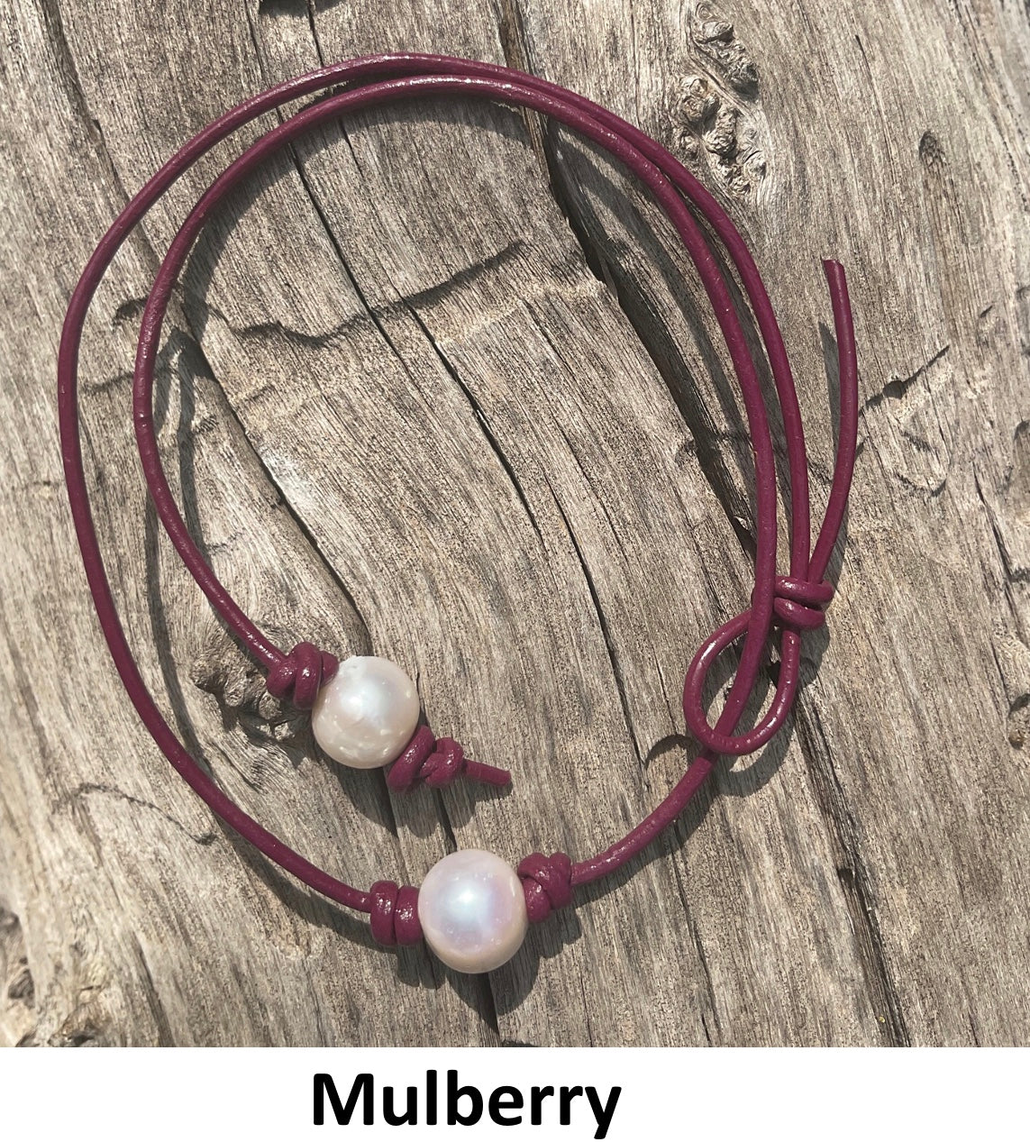 Single White Pearl Necklace, #23 Mulberry Leather Cord