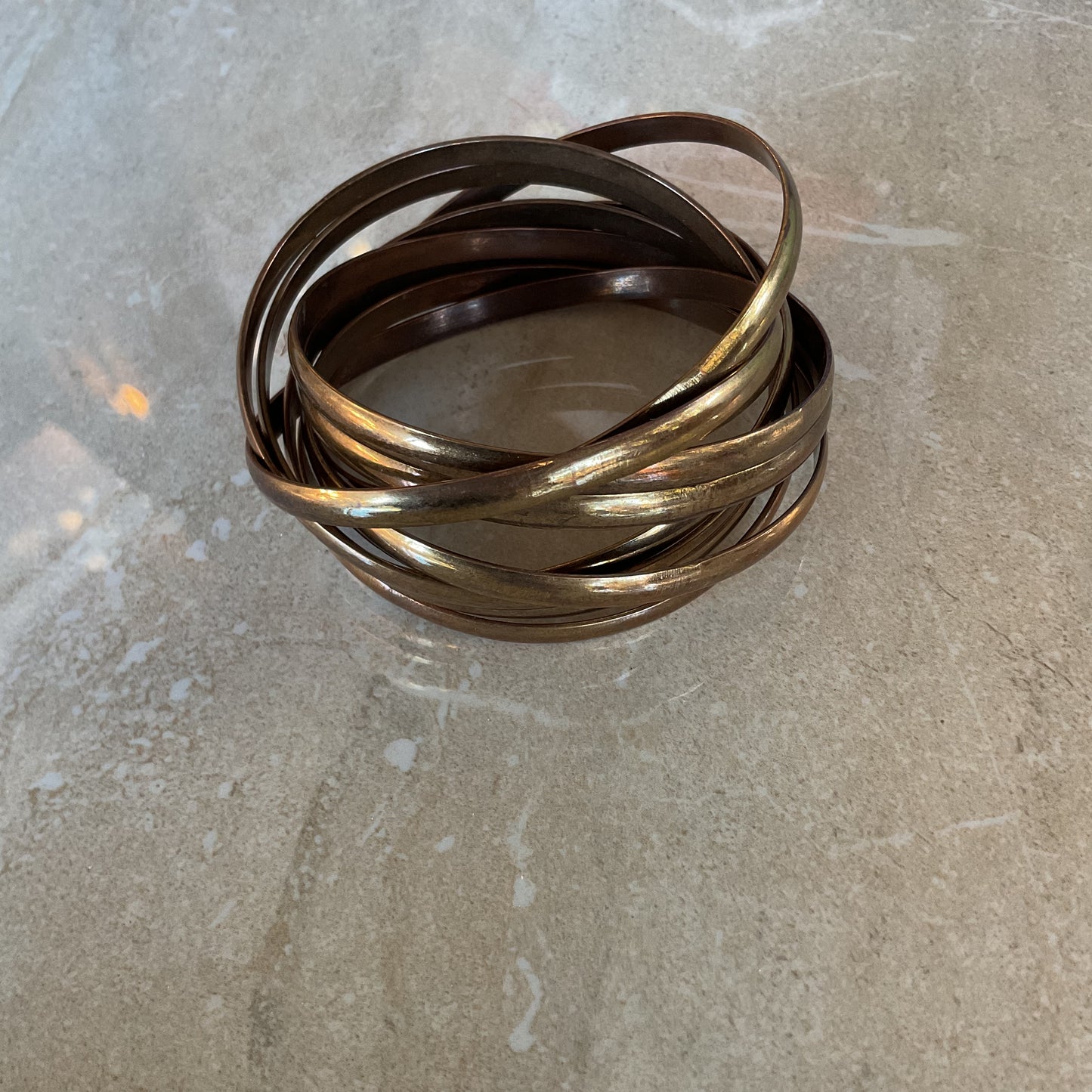 Vintage Brass Interconnected Bangle 9 Set Size  2 3/4 inches