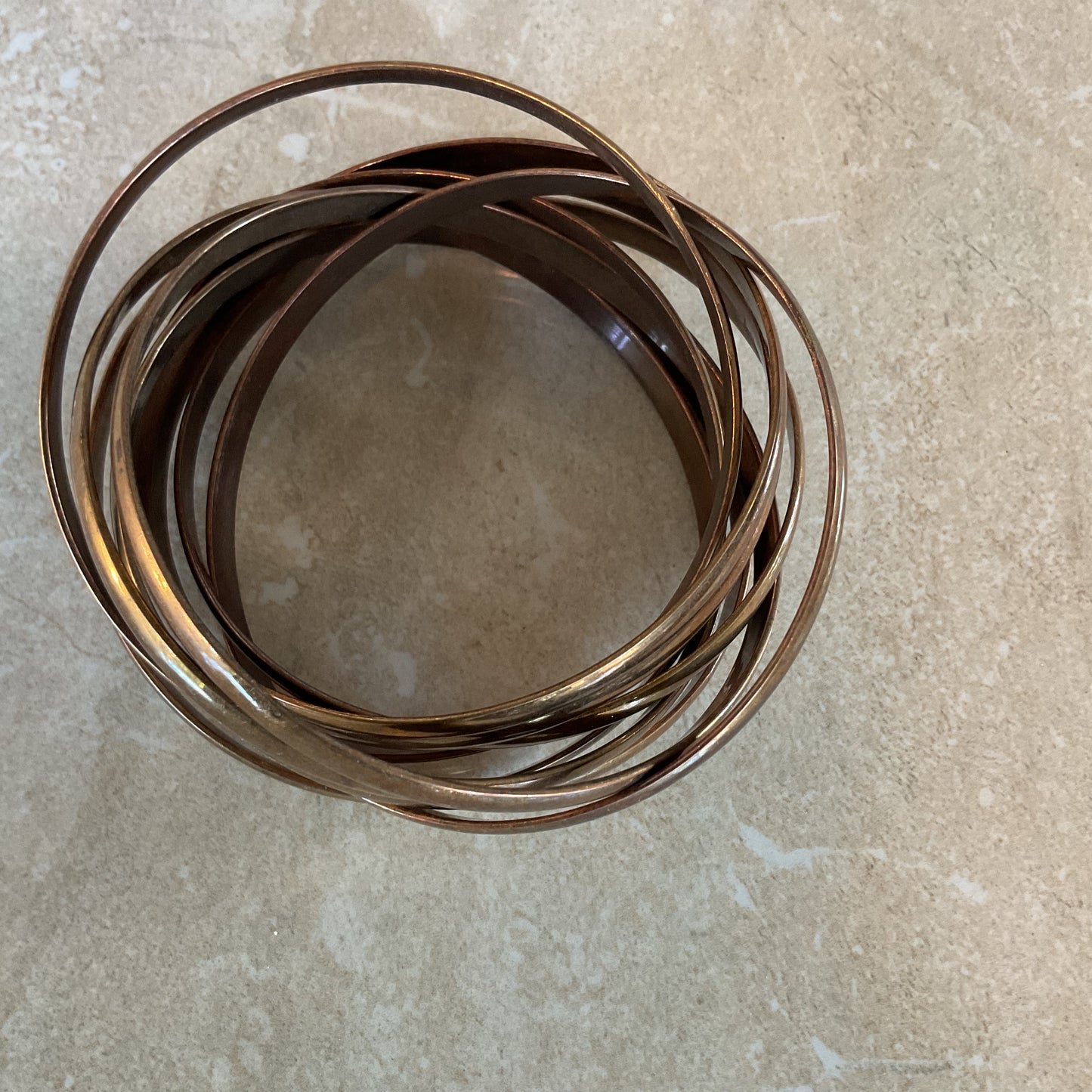 Vintage Brass Interconnected Bangle 9 Set Size  2 3/4 inches