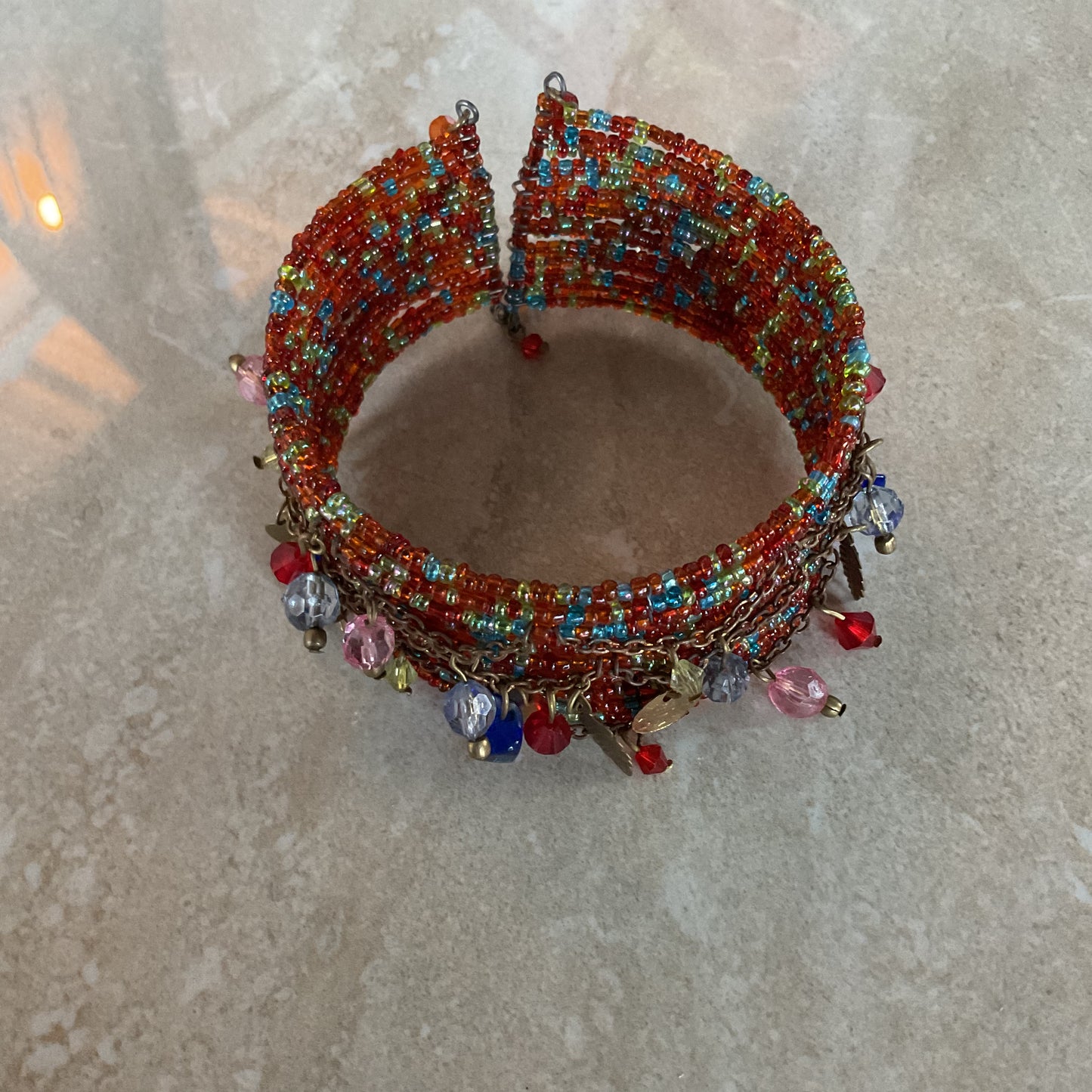 Vintage Bohemian Earth And Sky Charmed Beaded Women’s Cuff Bracelet.