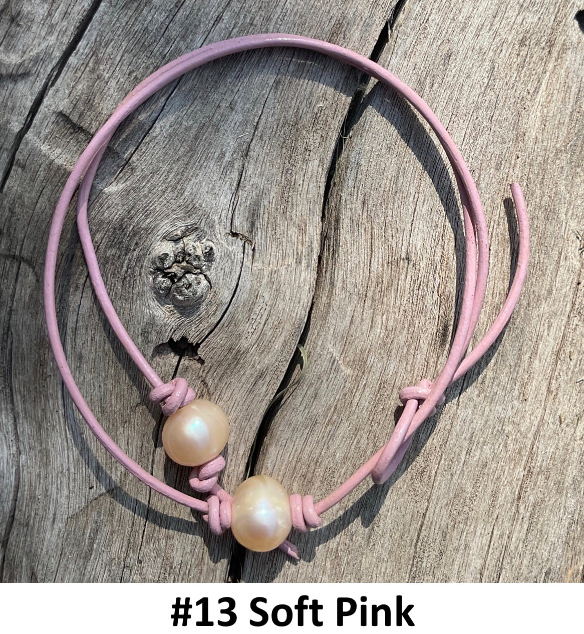 Single Pink Pearl Necklace, #13 Soft Pink Leather Cord