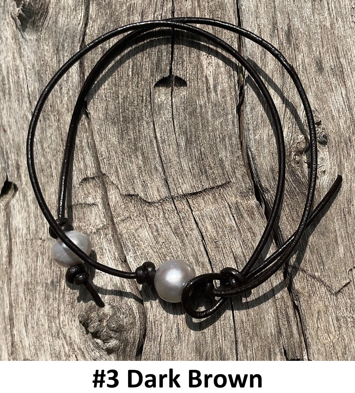 Single Gray Pearl Necklace,, #3 Dark Brown Leather Cord