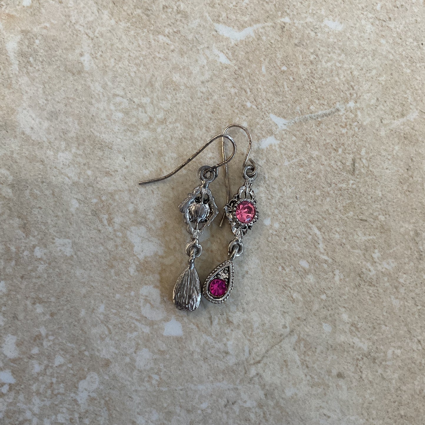 Vintage Pink Crystals Silver-tone Women’s Drop Earrings