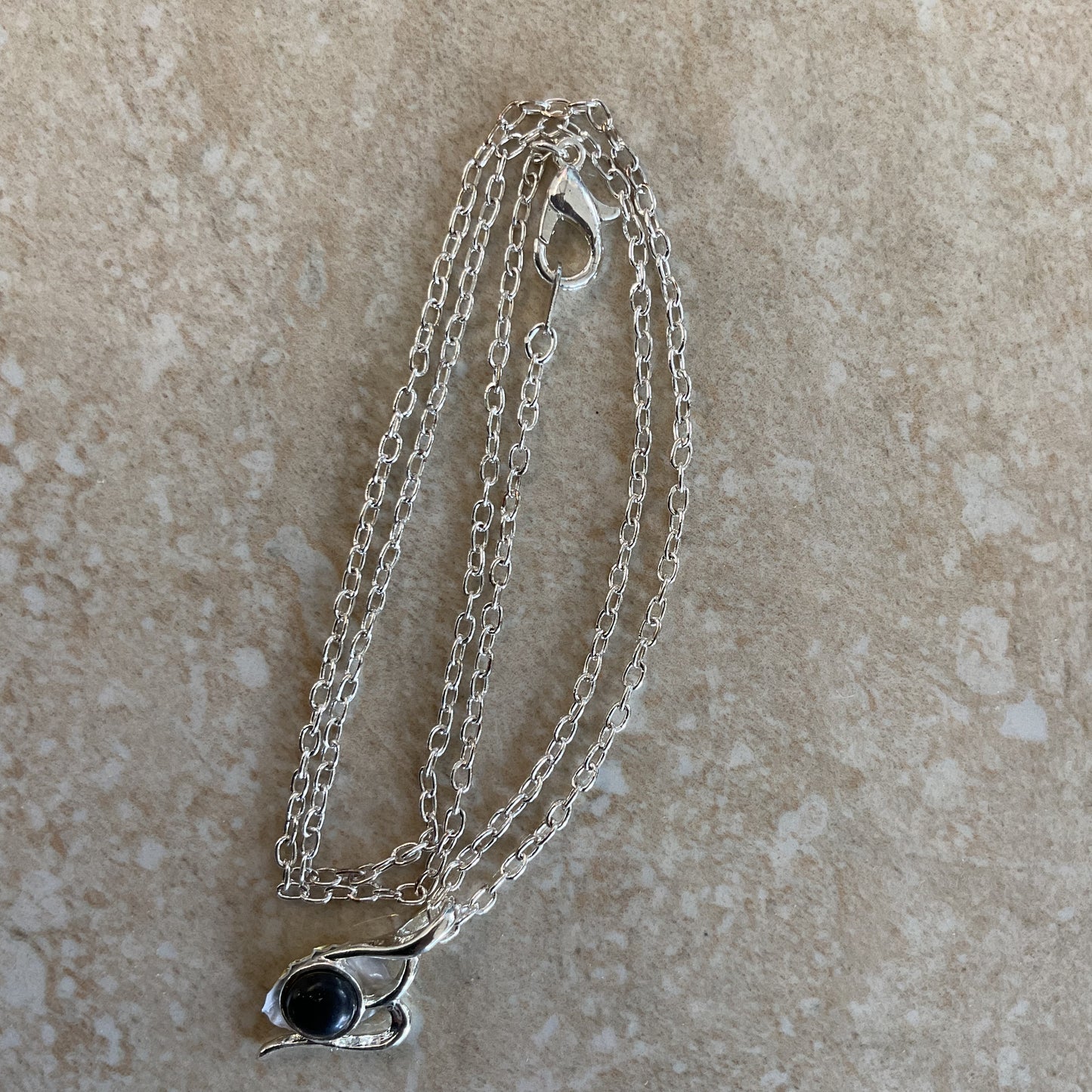 NWOT Silvertone And Black Classic Necklace.with Pendant