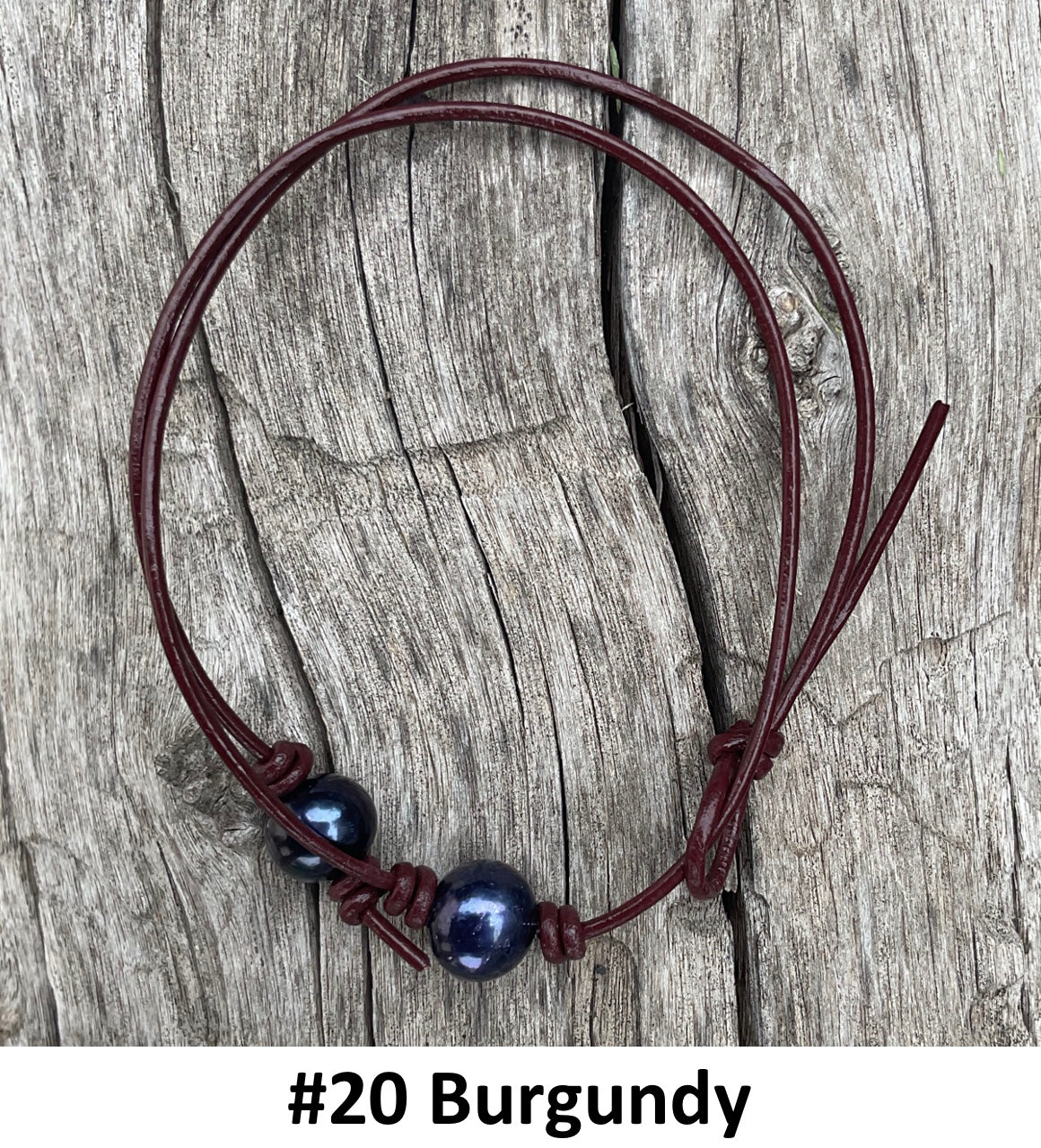 Single Black Pearl Necklace, #20 Burgundy Leather Cord