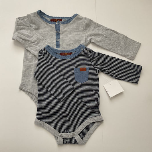 2 Piece 7 For All Mankind Long Sleeve Baby Boy Onesies Size 3-6M