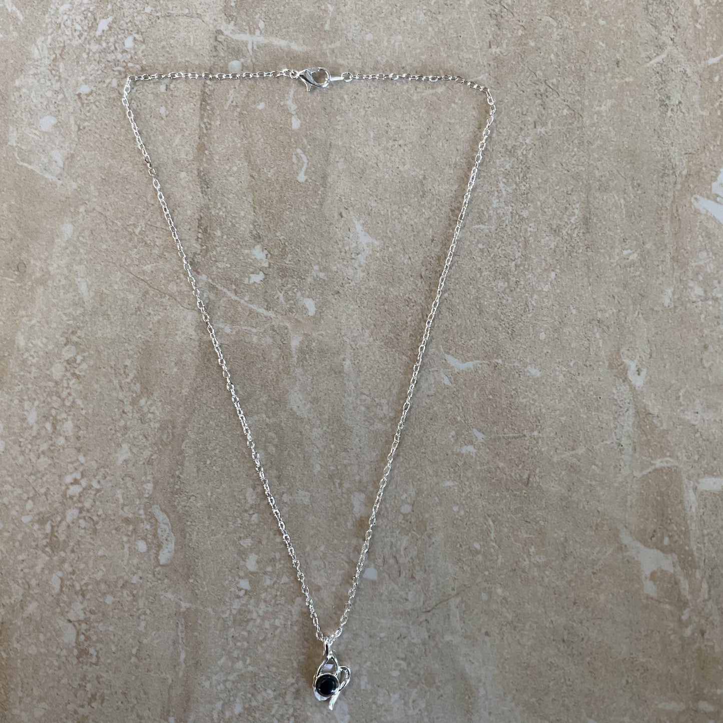 NWOT Silvertone And Black Classic Necklace.with Pendant