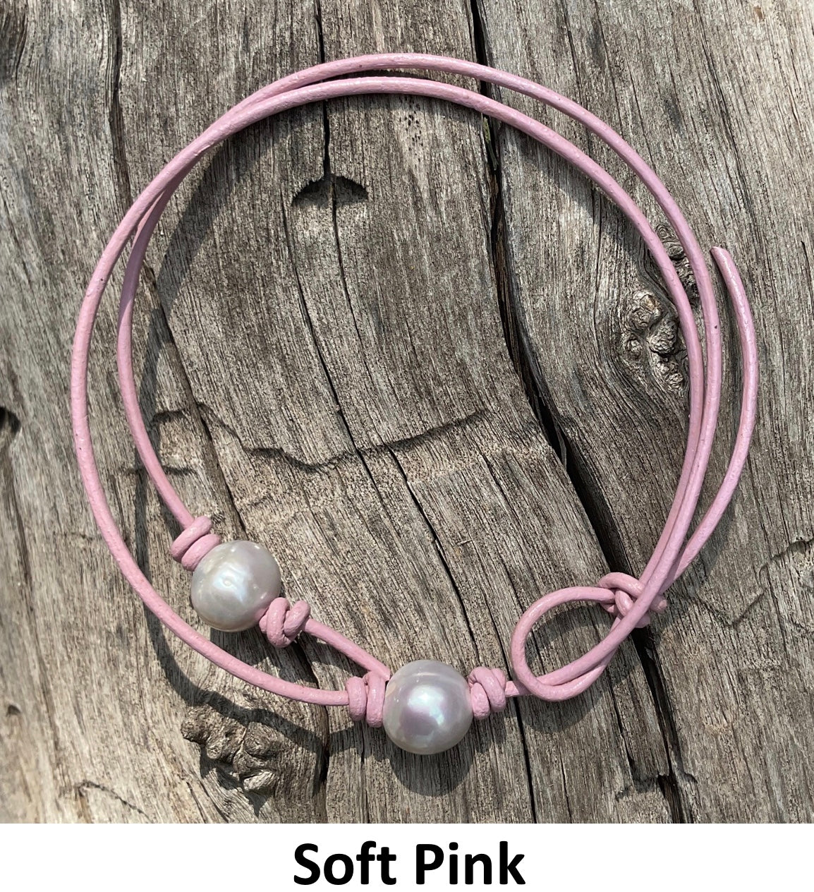 Single Gray Pearl Necklace,, #13 Soft Pink Leather Cord