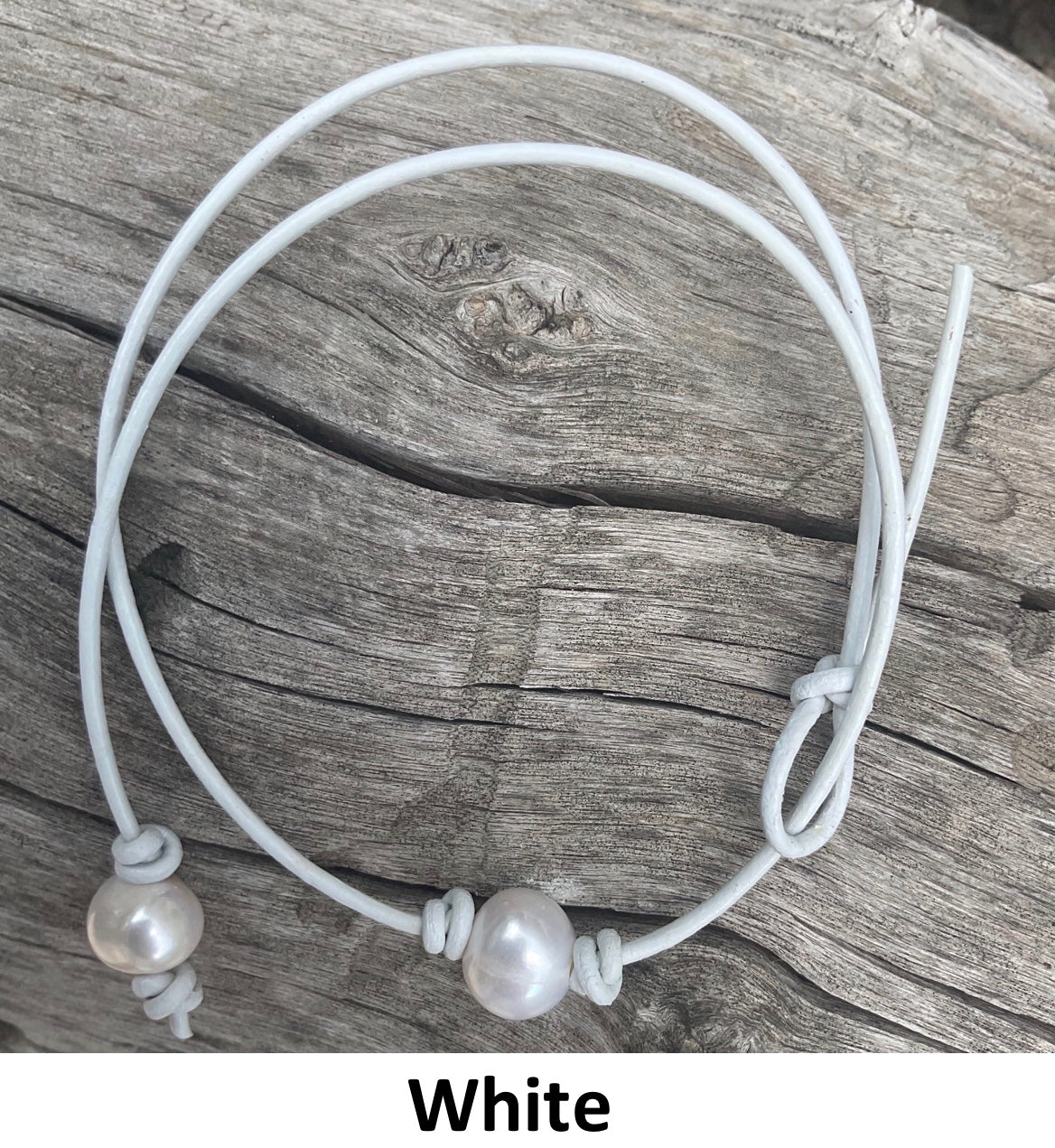 Single White Pearl Necklace, #19 White Leather Cord