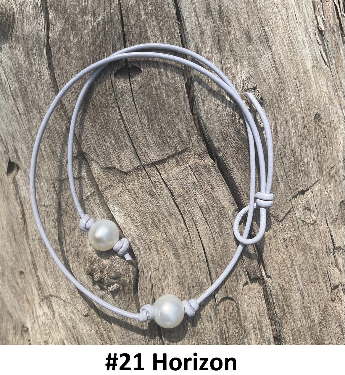 Single White Pearl Necklace, #21 Horizon Leather Cord