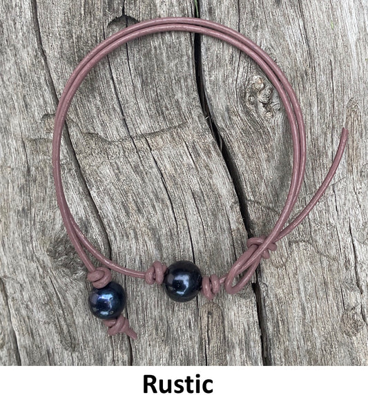 Single Black Pearl Necklace, #18 Rustic Leather Cord