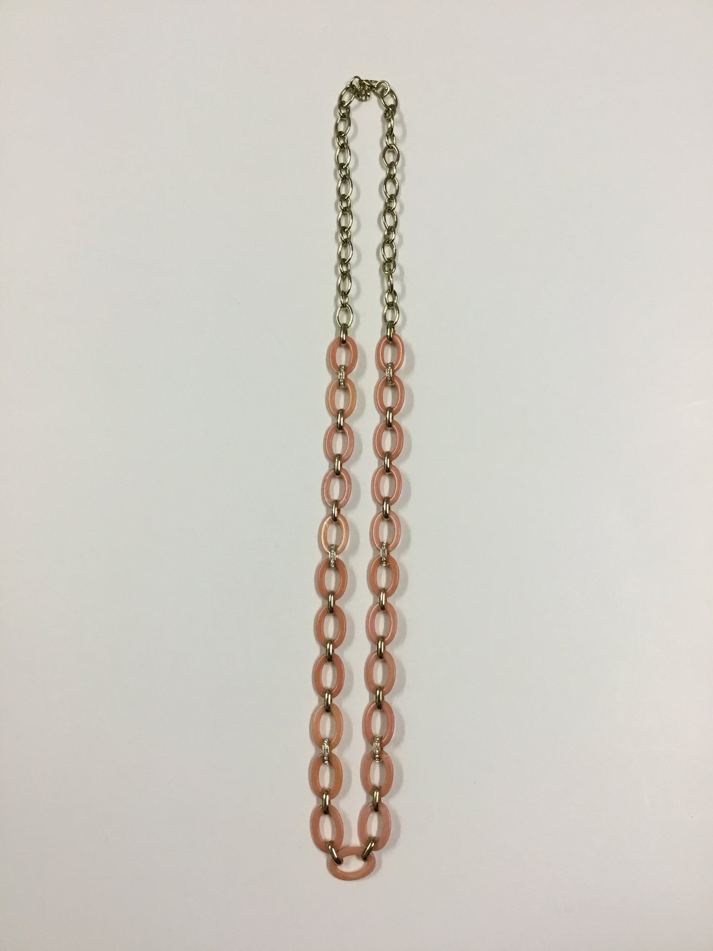 Vintage Estate Pink Rhinestone Link Gold Tone Chain Necklace