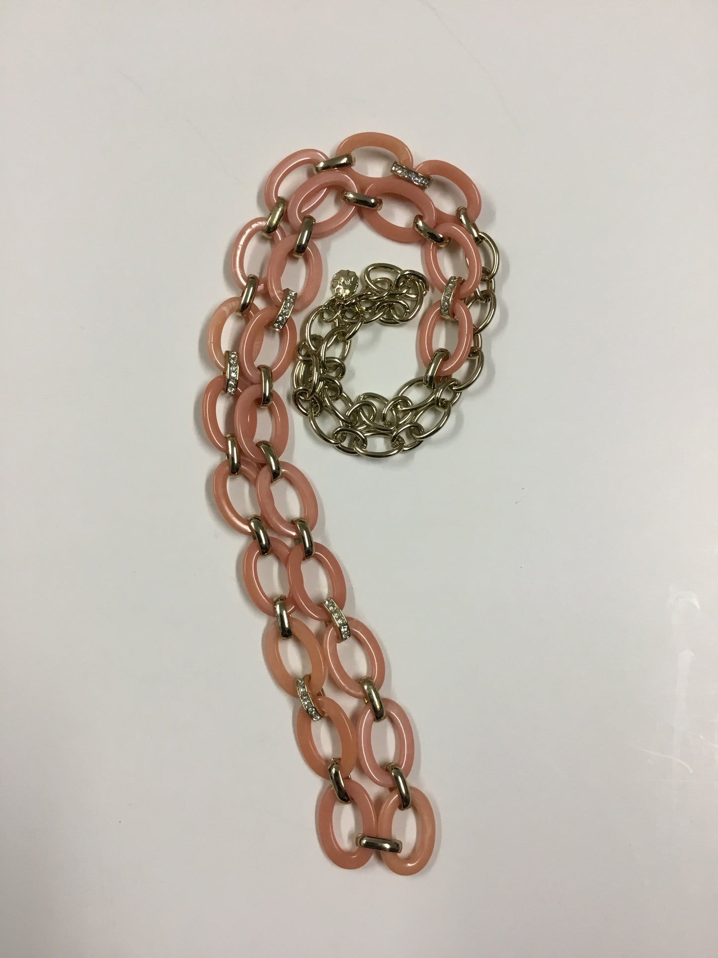 Vintage Estate Pink Rhinestone Link Gold Tone Chain Necklace