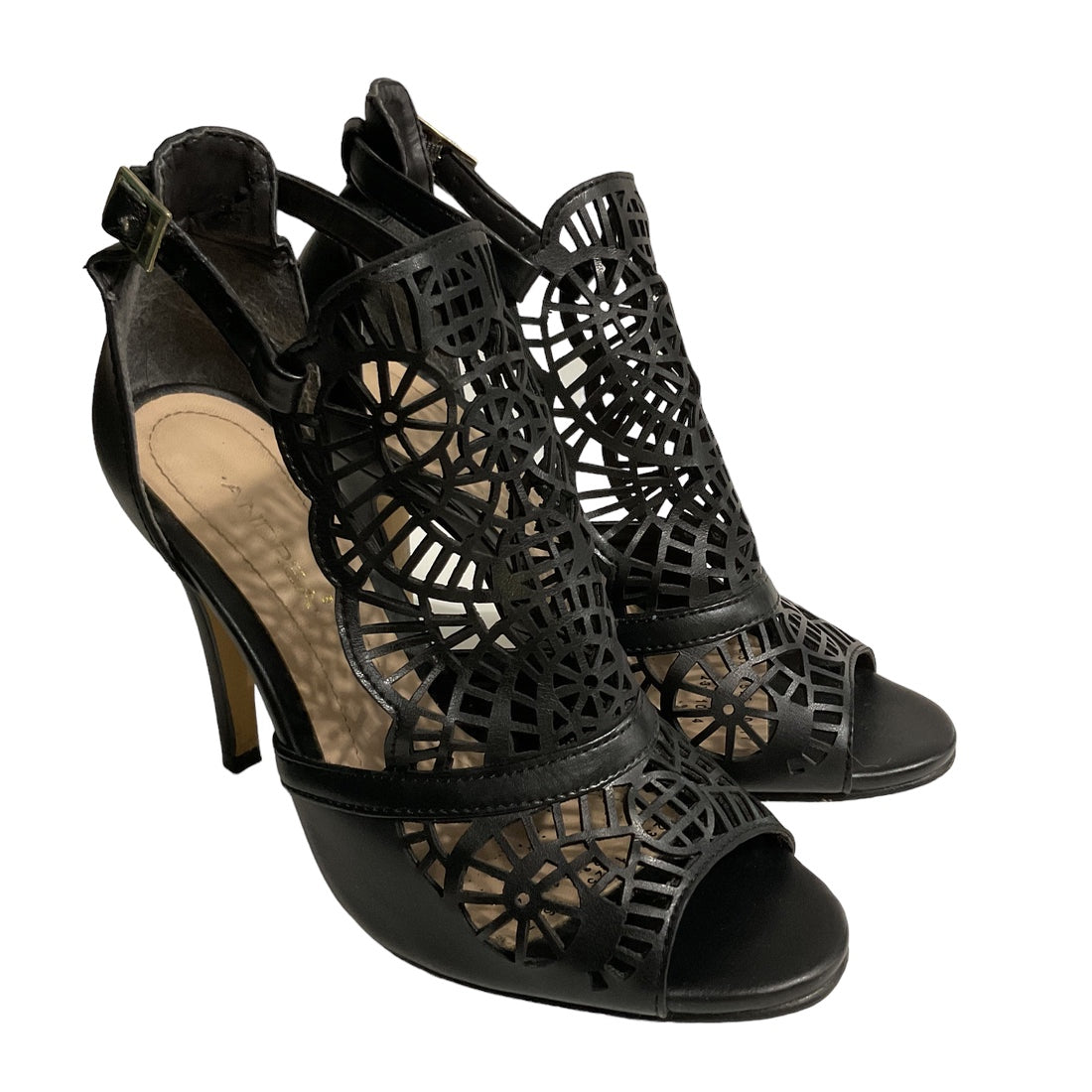 Andrea Black Leather Women’s Heels Sandals Size 6 1/2.