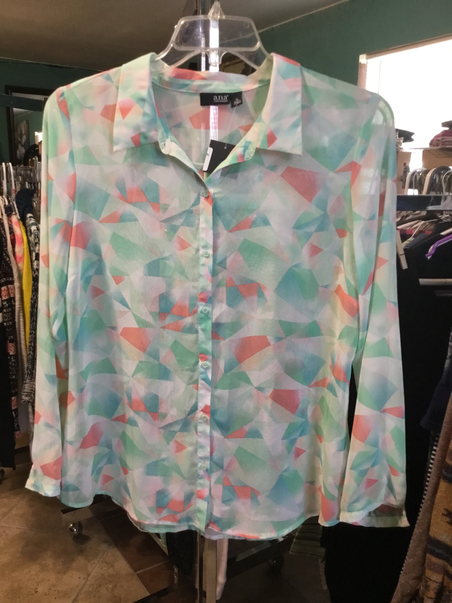 A.N.A. A New Approach Pastel Colors Long Sleeve Sheer Blouse Size XL
