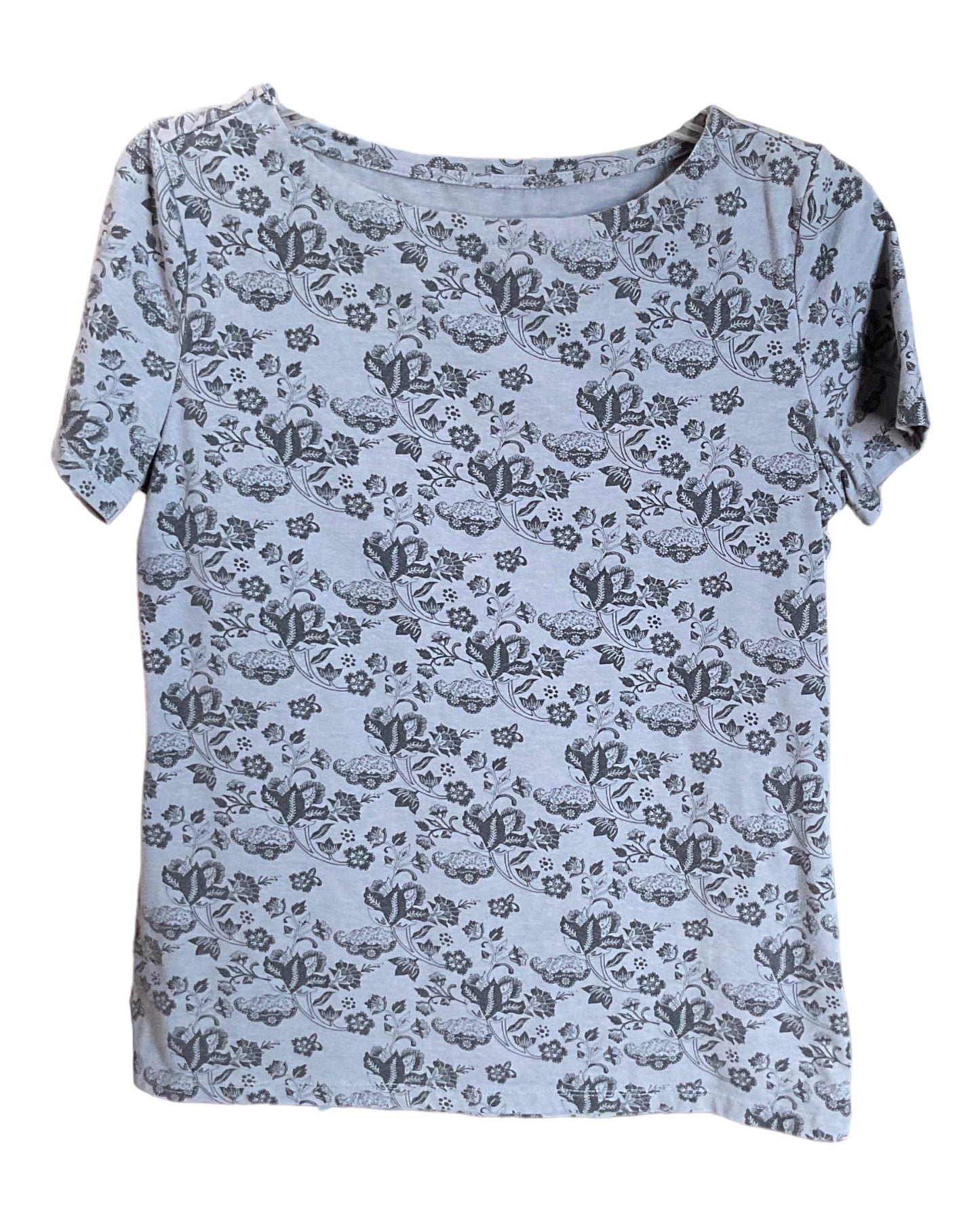 Rebecca Malone Basic Blue and Black Flowers Women’s Shirt SizeM