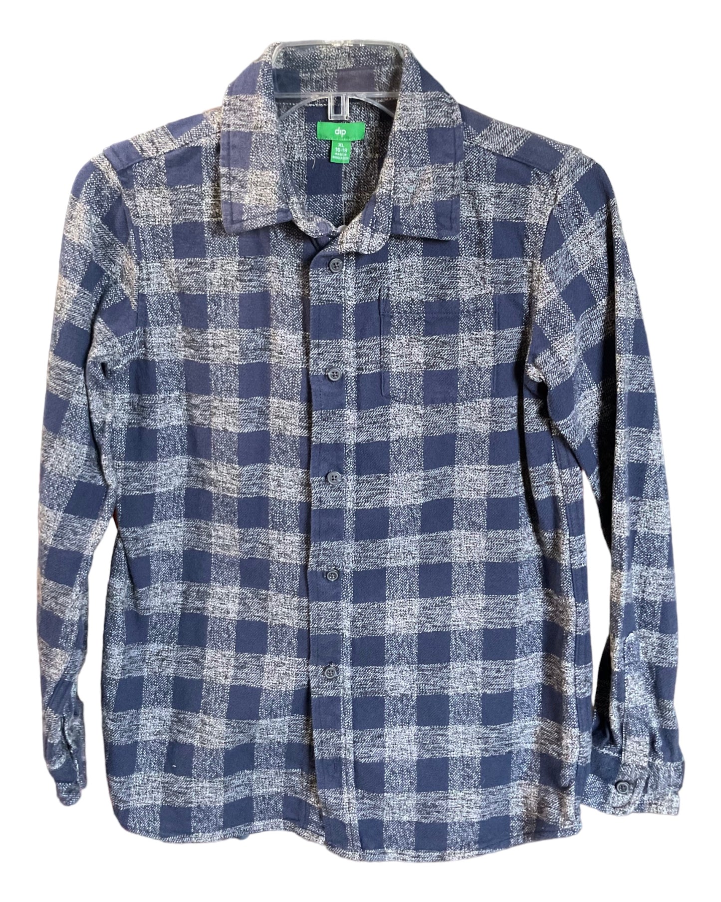 DIP Thick Fitted Blue and Gray Long Sleeve Boys Shirt Size XL(16-18)
