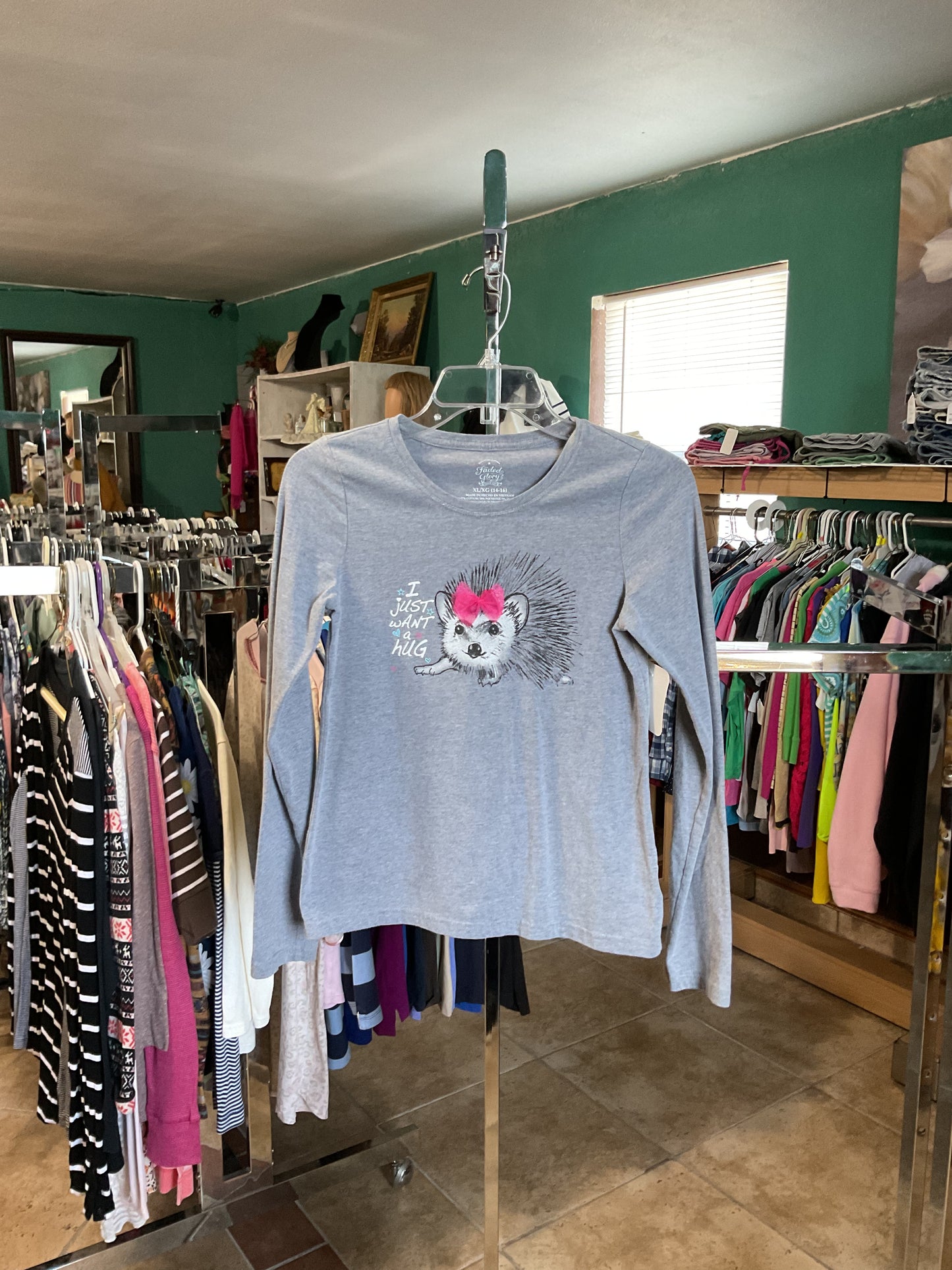 Faded Glory Graphic Long Sleeve Pullover Girls T-shirt Size (14-16)