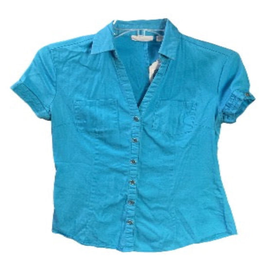 New York & Company Stretch Ocean Blue Fitted Women’s Blouse Size S