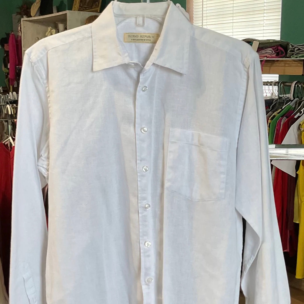 Island Republic Classic White Linen Button Down Shirt Size M